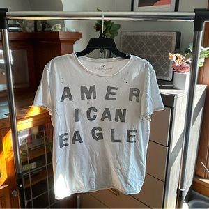American Eagle- Short Sleeve Graphic Tee; White, S